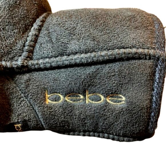 bebe Girls Black Suede Fabric Booties, Lined with Faux Fur, Rubber Soles, sz 7 - Picture 2 of 11